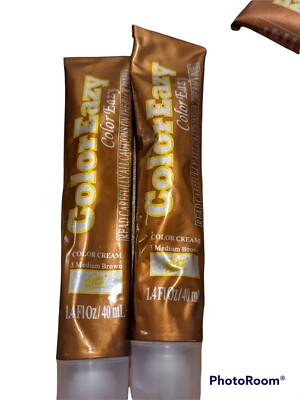 Color Eazy Permanent Cream Hair Color Dye, Medium Brown #3 - Lot of 2, No Box
