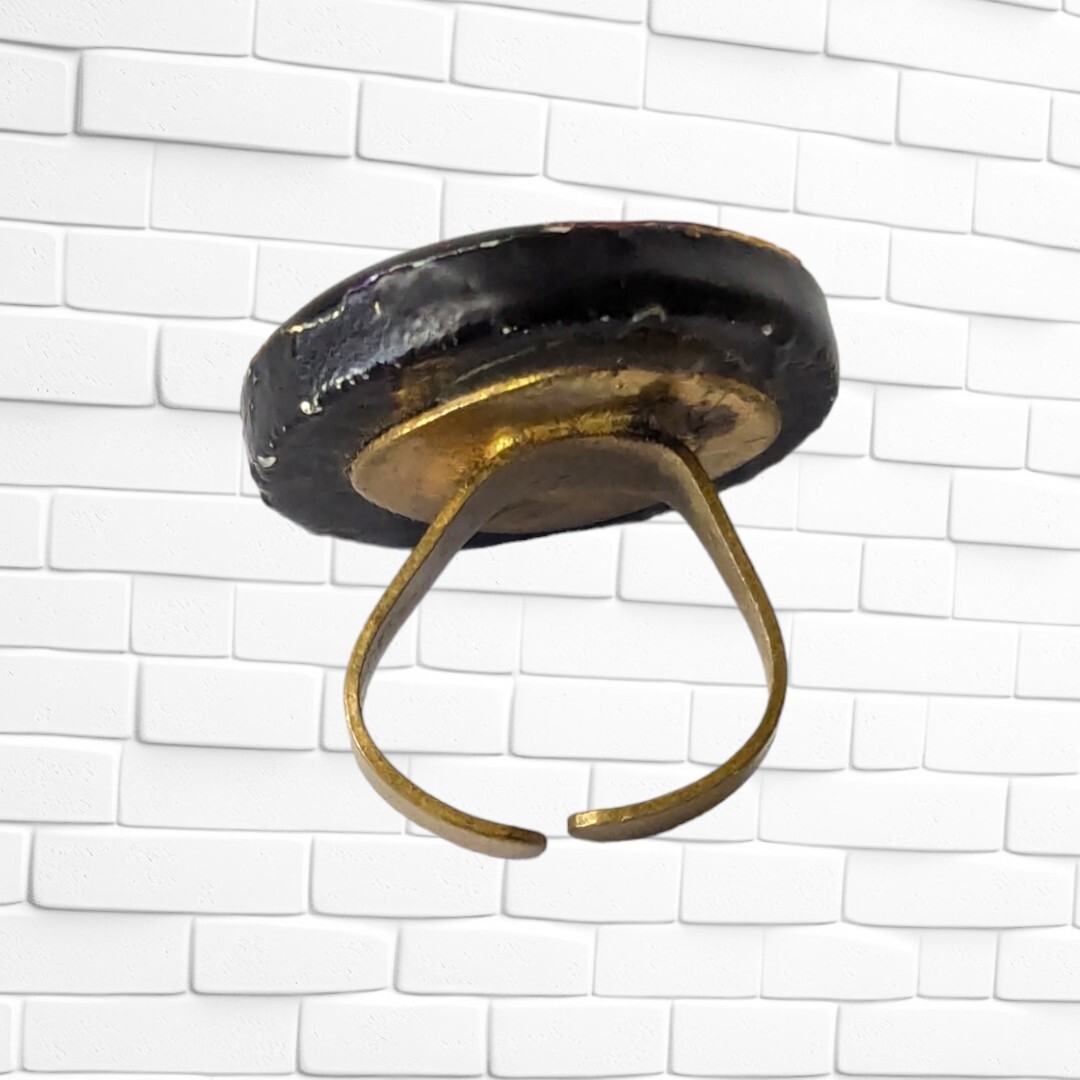 Vintage Adjustable Ring Round Rainbow Striped Fus… - image 7