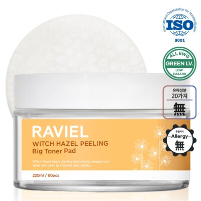 RAVIEL Hamamelis Peeling Big Toner Pad 60EA Mild Soothing Toner Pad Double Car