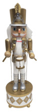 Wooden Christmas Nutcracker w/musical base,14"GOLD WHITE SOLDIER W/DRUMS 188,NP