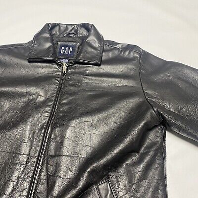Vintage GAP Black Leather Bomber Jacket Small S Heavy Weight Vintage GAP Black Leather Bomber Jacket Small S Heavy Weight