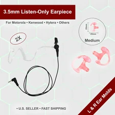 2x Acoustic Tube Listen-Only Earpiece w/ Medium-Size Earmolds for Speaker Mics