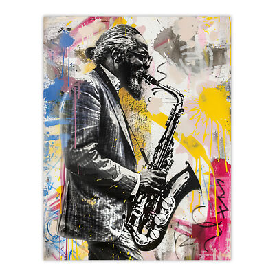 Alter Saxophonist Portrait Street Art Graffiti Wandbild Poster Druck