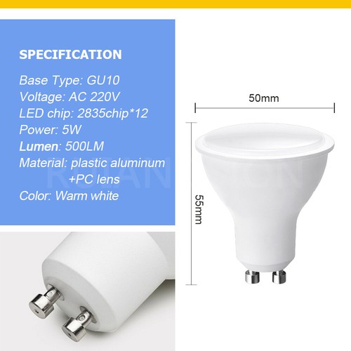 Ruiandsion Spotlight Bulb GU10 2835 LED Bulb 110V/220V Warm White Track Lighting - Picture 8 of 8