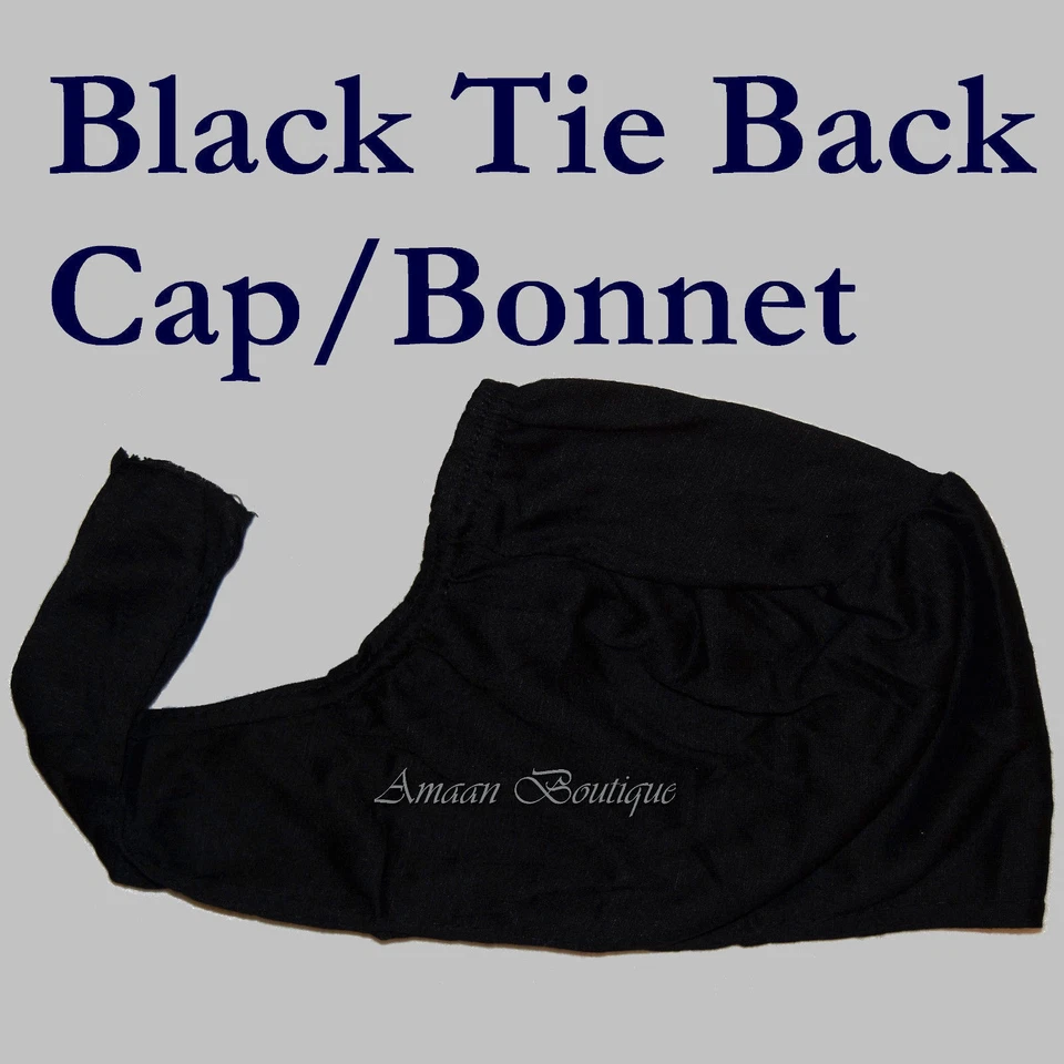 Sous foulard noir uni femme fille hijab cravate dos bonnet chimio chapeau casquette tête - Photo 1/1