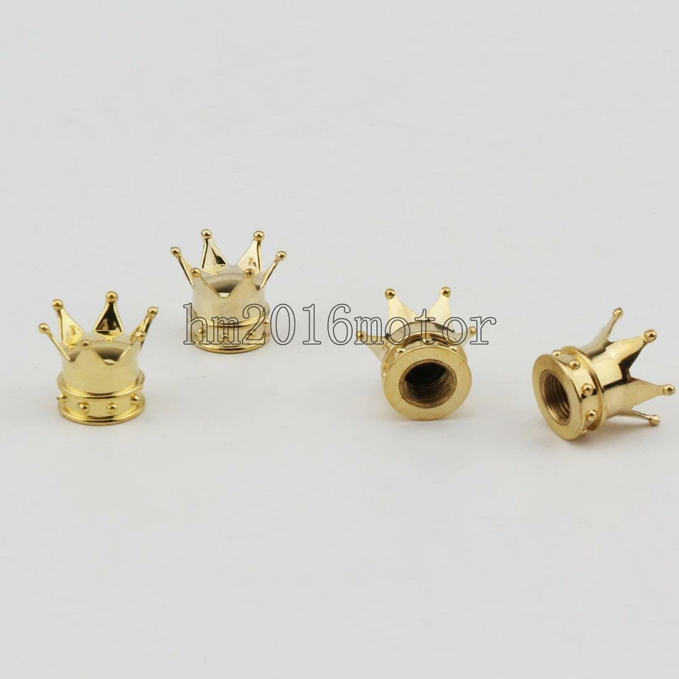 Gold Crown Tire Wheel Stem Air Valve Caps Car Truck Hot Rod Bike - 4PCS Set - Image 2 of 4