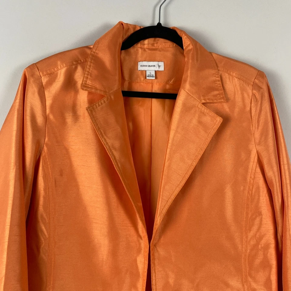 Chaqueta Susan Graver Shantung Manga 3/4 Detalle Espalda Talla Grande Naranja Bolsillos Foto 2 de 4