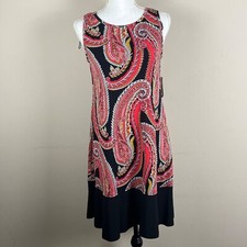 NWT RN Studio Women Shift Dress Sz S Paisley Sleeveless Above Knee Red Black