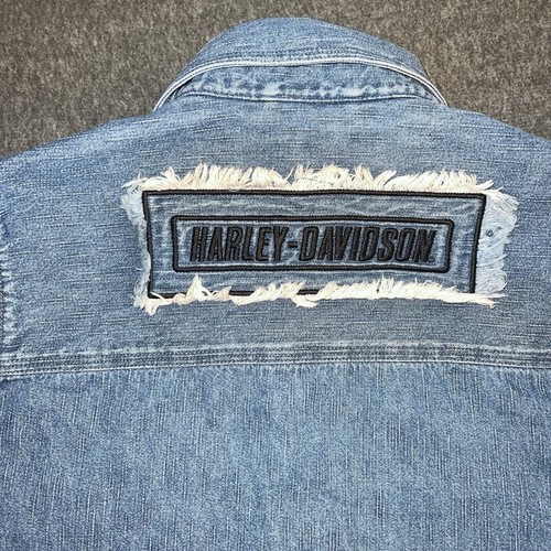 Harley Davidson Denim Weste Damen groß gestreift Druckknopf vorne Biker Klappe Tasche - Bild 4 von 11