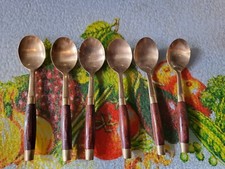 Vintage Thailand Messing und Holzgriff, 6 Teel&ouml;ffel