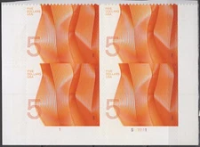 SC# 4719 - 2012 $5.00 Waves of Color - Orange - Plate Block of 4 - Mint NH