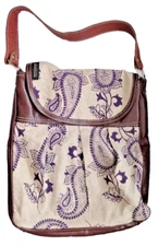 VTG Mongoose Summer Tote Bag Leather Fabric Stylish Large Paisley Pattern Brown