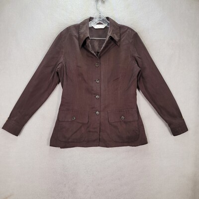 Vtg 90s Brown Collar Unique Pocket Shacket FLAW Blouse Womens Top Size M