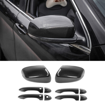  Carbon Fiber Rear View Mirror &Door Handle Cover Trim For Cherokee 14+/Compass