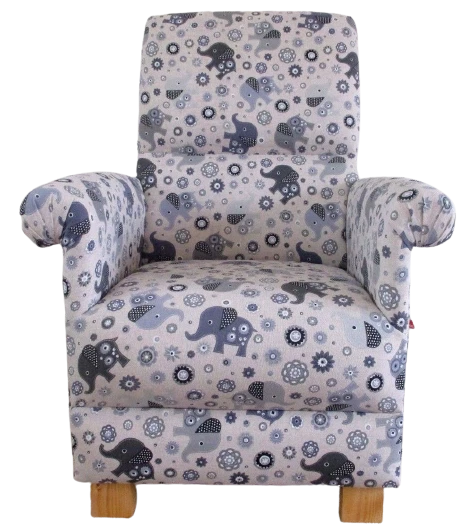 Retro Grey Elephant Fabric Child s Chair Kids Armchair Nursery Bedroom Animals