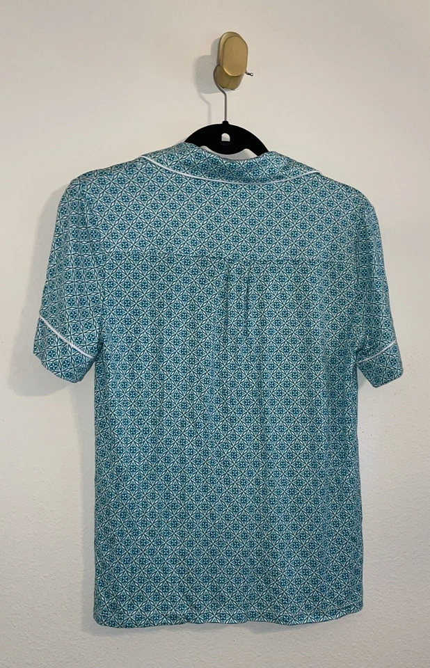 Alfani женщин гостиной сна кнопка спереди рубашка верхняя плитка печати S маленький зеленый новый - Изображение 4 из 4