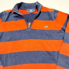 Vineyard Vines Shep Ian Sweater Youth XL Red Blue Stripe 1/4 Zip Pullover Cotton