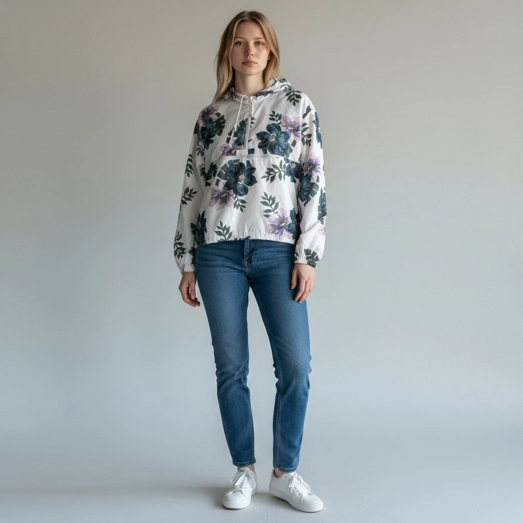 Thread & Supply Floral Anorak Hoodied Windbreaker Lightweight Fairy Medium NWOT