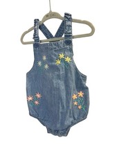 Carters Blue Denim Overall Jean With Embroidered Flowers Girls 24 Months