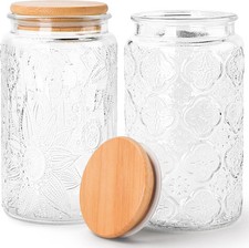 Vintage Glass Jars with Lid, 32OZ Food Storage Containers 2 Pack Clear Mason