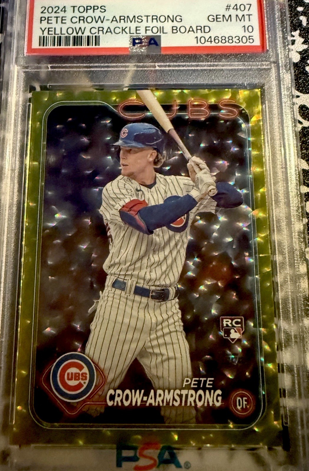 2024 Topps-Rookie Pete Crow-Armstrong #407 Yellow Crackle Foil Board-PSA 10- /50