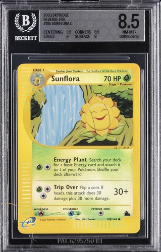 2003 POKEMON SKYRIDGE #105 SUNFLORA-REVERSE FOIL BGS 8.5