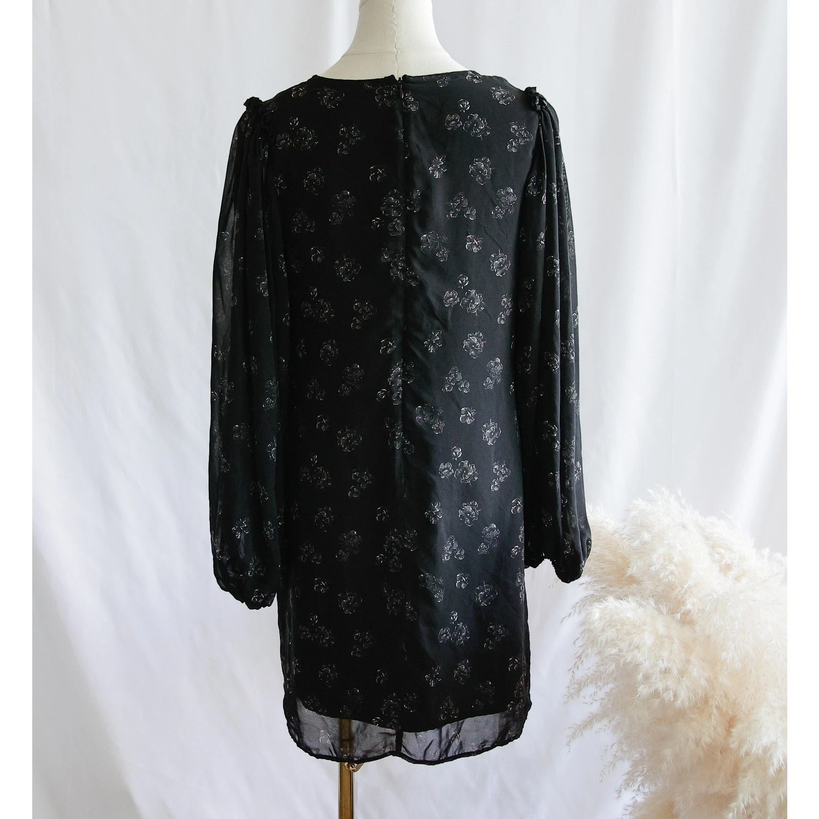 UNDERCOVER Abito Victoria's Secret nero floreale lungo elastico manica polsino chiffon taglia 4 S