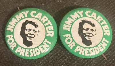 Jimmy Carter 1976 Presidential Campaign 1 1/8'' Pin Silhouette Style Lot of 2