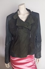 OAKWOOD Bikerstil Jacke grau/schlamm used Style Echt- Leder/Stoff De40/42