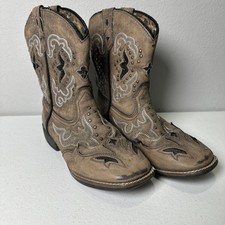 Laredo Boots Girls Size 2.5 Cowgirl Farm Ranch Outdoor Brown Embroidered Details