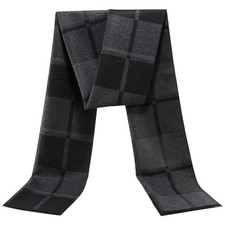 Mens Winter Scarf Long Cashmere Feel Scarfs One Size Plaid Black