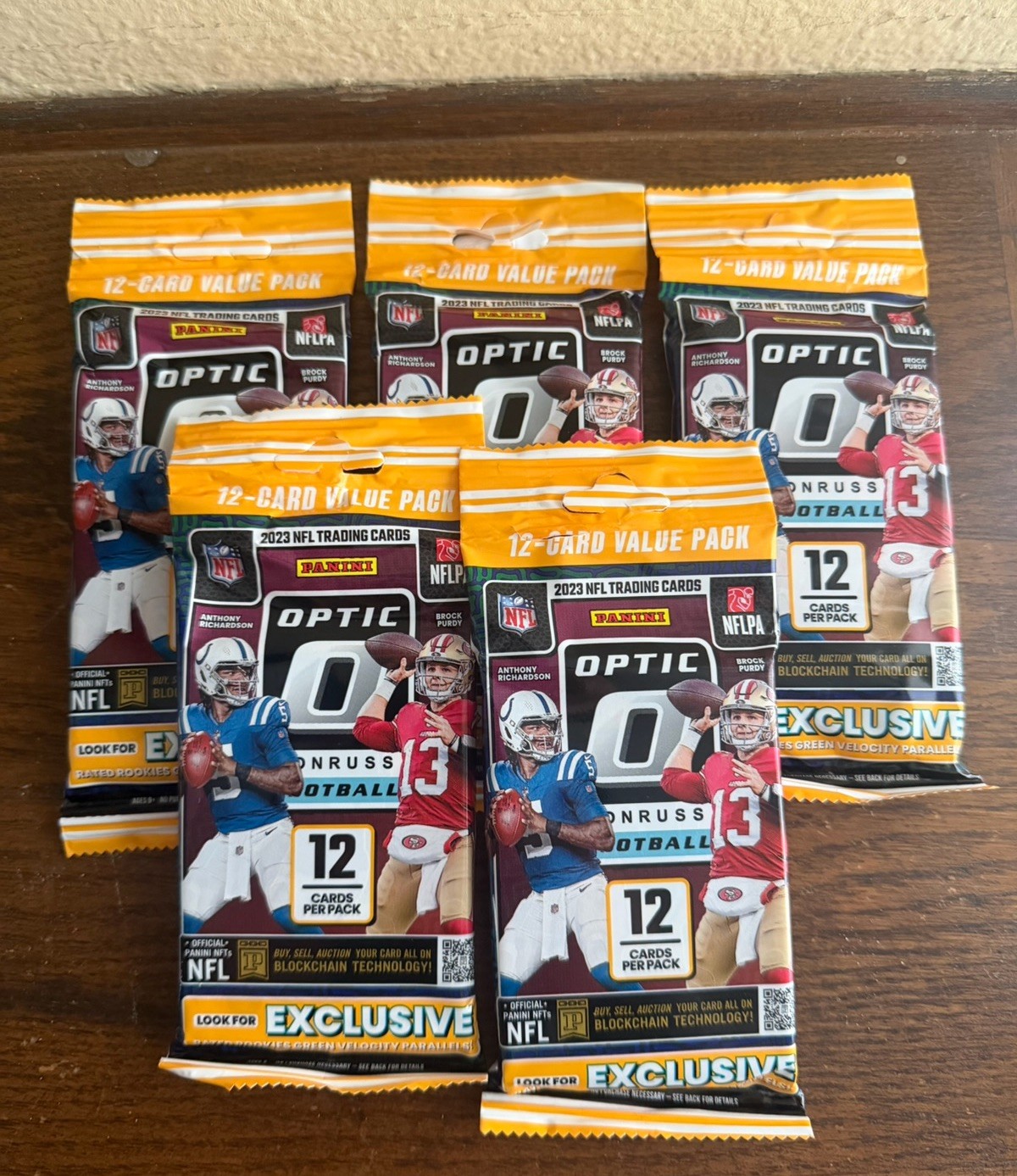 2023 Panini Optic Football NFL Value Fat Pack Cello Lot 5 Factory Sealed Packs