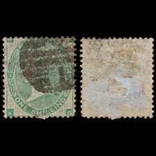 3733 GB 1s Green 1862. SG90 Sc42 Mi22a. Double Perforation. "AG". Good. c£1200