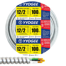 12/2 100FT MC Cable with Ground, 12 Gauge Wire Metal Clad Cable with Solid Coppe