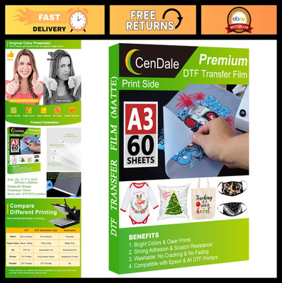 DTF Transfer Film A3 (11.7'' x 16.5'') 60 Sheets Double-Sided Matte Clear PET for