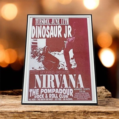 Nirvana LIVE Concert Poster with Frame 1991 Dinosaur Jr Grunge Art