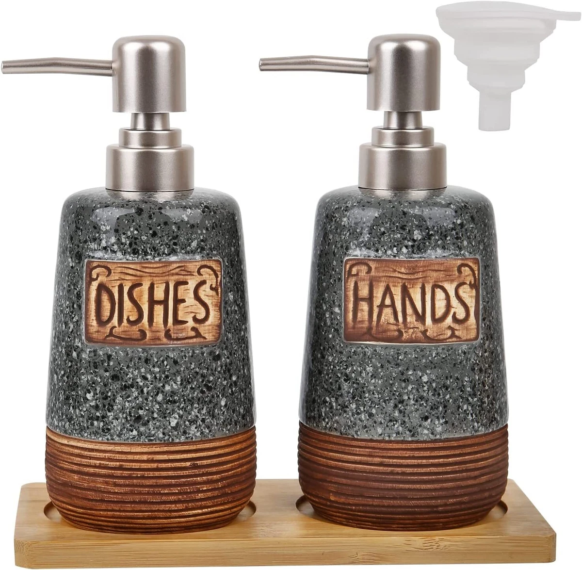 Kitchen Soap Dispenser Set with Tray , Ceramic Material,Durable