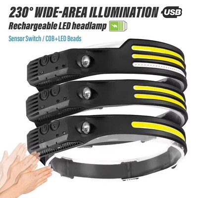 3-Typen COB LED Stirnlampe Wiederaufladbar Sensor Headlamp Camping Kopfleuchte