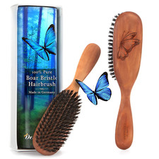 100 Natural Boar Bristle Hairbrush for Healthy Hair - Gentle Care, Made in Germ