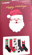 Happy Holidays Christmas Novelty Socks 5 Pairs Mens Size 10-13 Shoe Siz 6-12 NEW