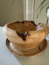 Vintage Maple Handmade Wood Turned Bowl Footed Natural Accents 5" x 2.5"