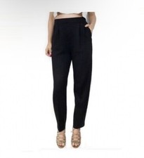 St John Basics Santana Knit Crop Pants Black Wool Blend Pockets Pleat Front 10 M