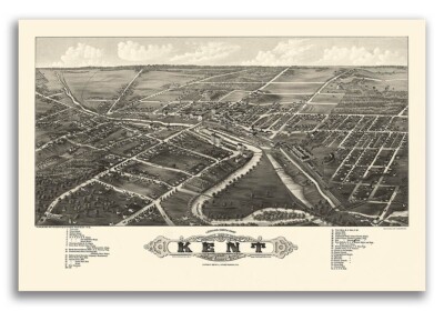 Kent Ohio 1882 Historic Panoramic Town Map - 20x30