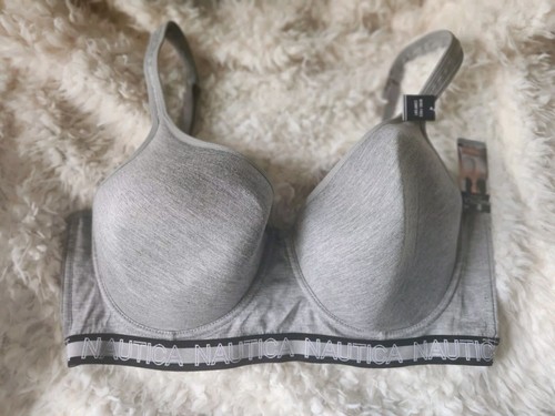 Nautica Lightly Lined Under Wire Gray Navy Blue Bra Size 42 D