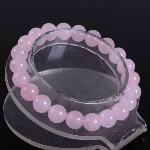 New 10mm Natural Pink Rose Quartz Round Stretchy Bracelet 7.5 In - Picture 3 of 6