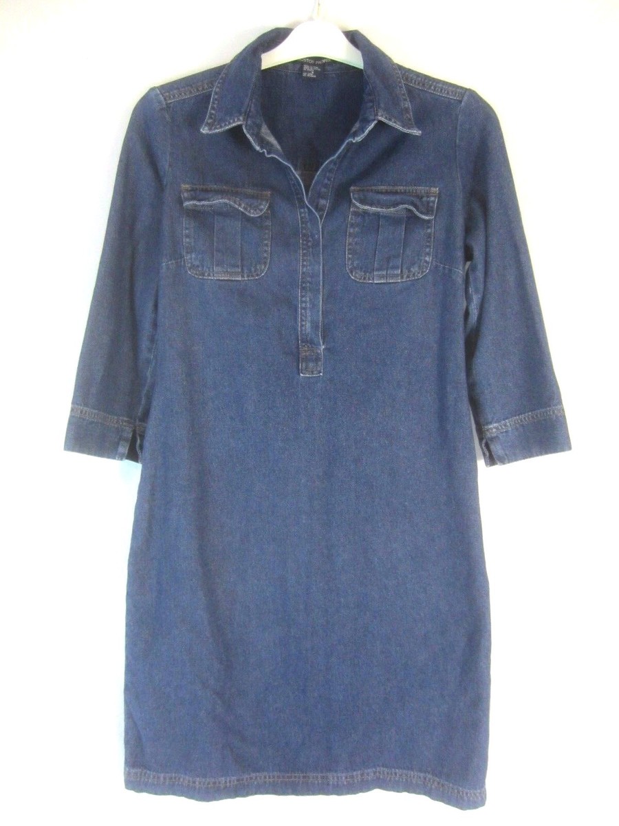 boston proper denim dress Boston Proper - Dark Wash Blue - One Shoulder Front Slit Denim Column Midi Dress