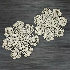 Quasimoon 7" Bloom Shaped Handmade Cotton Crochet Doilies - Beige (2 PACK) by...