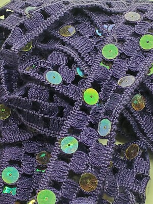 Sequined edging Purple woven 2 yards x 5/8'' (11/16'') vintage open pane costume t