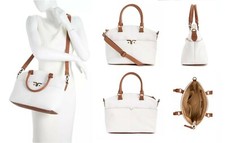 Bueno Large Zip Pocket Ladies Satchel/ Crossbody Handbag - White