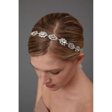 Nina ABRIL Ivory Ribbon Swarovski Crystal Headband Bride Hair Wedding Headwrap